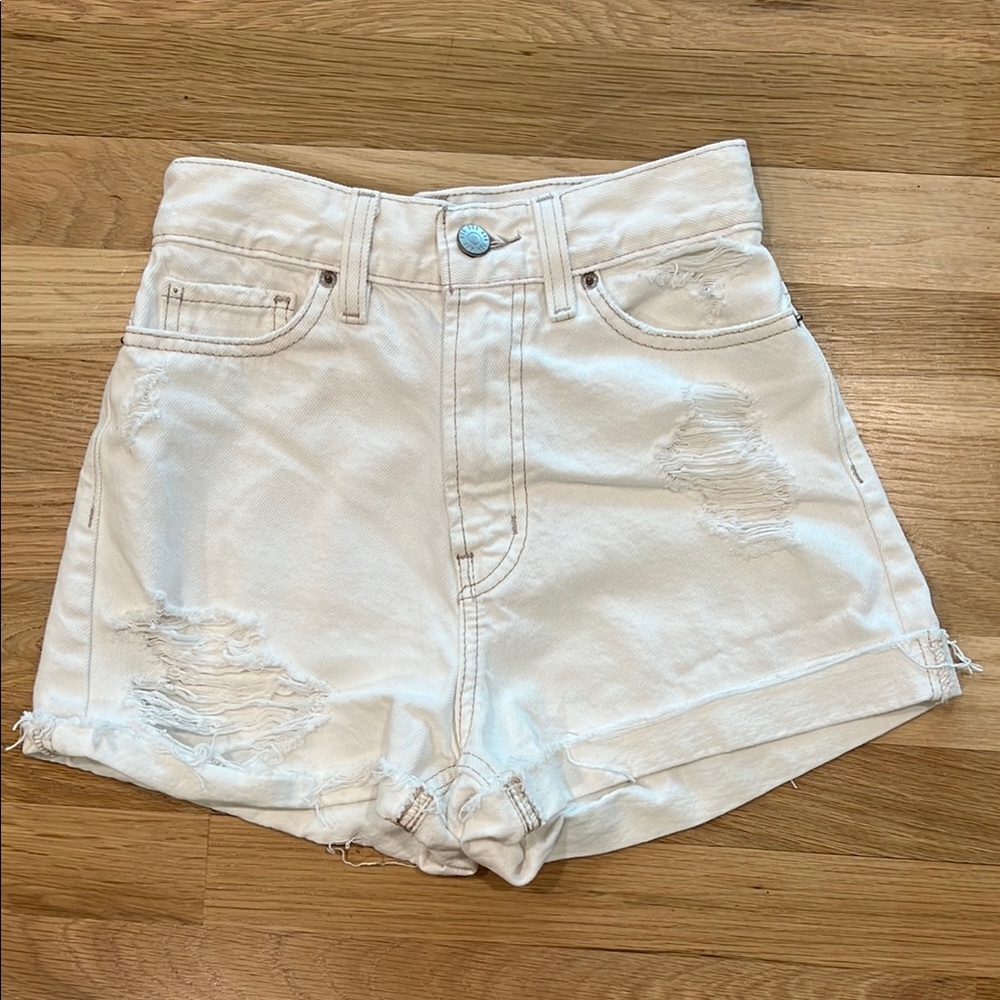 BDG Cream Distressed A Line Shorts